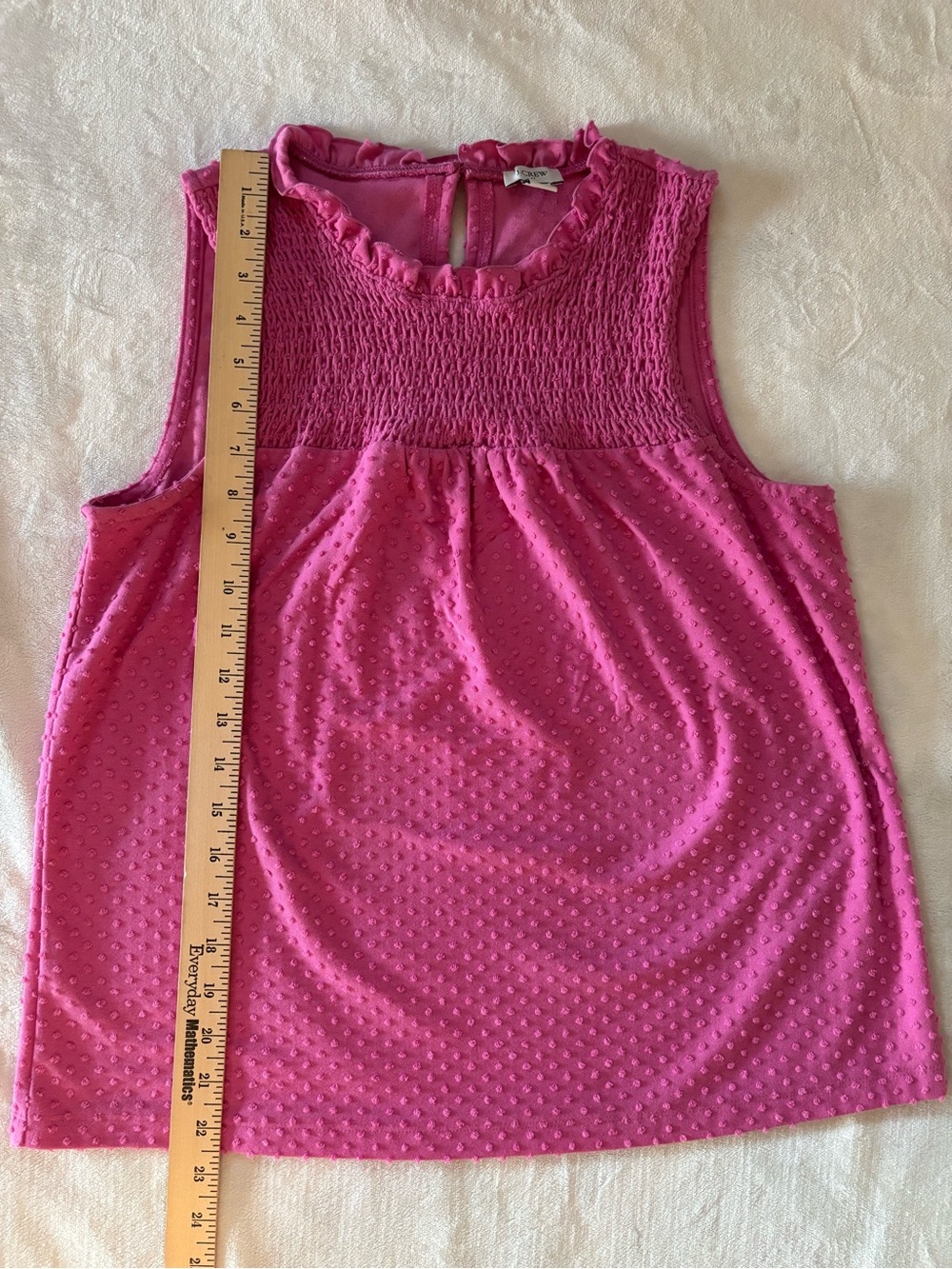J.Crew Smocked Clip Dot Sleeveless Top Pink Ruffle Neck Size M - Picture 4 of 10